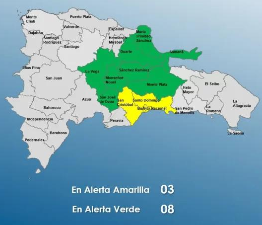 COE coloca en alerta amarilla al Gran Santo Domingo y San Cristóbal por las lluvias
